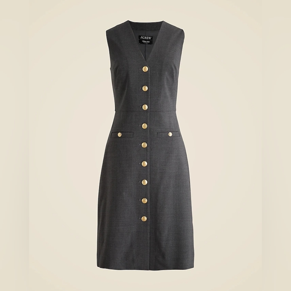 Buttoned sheath dress in Italian stretch wool blend - Size 6 - Grey - J.Crew
